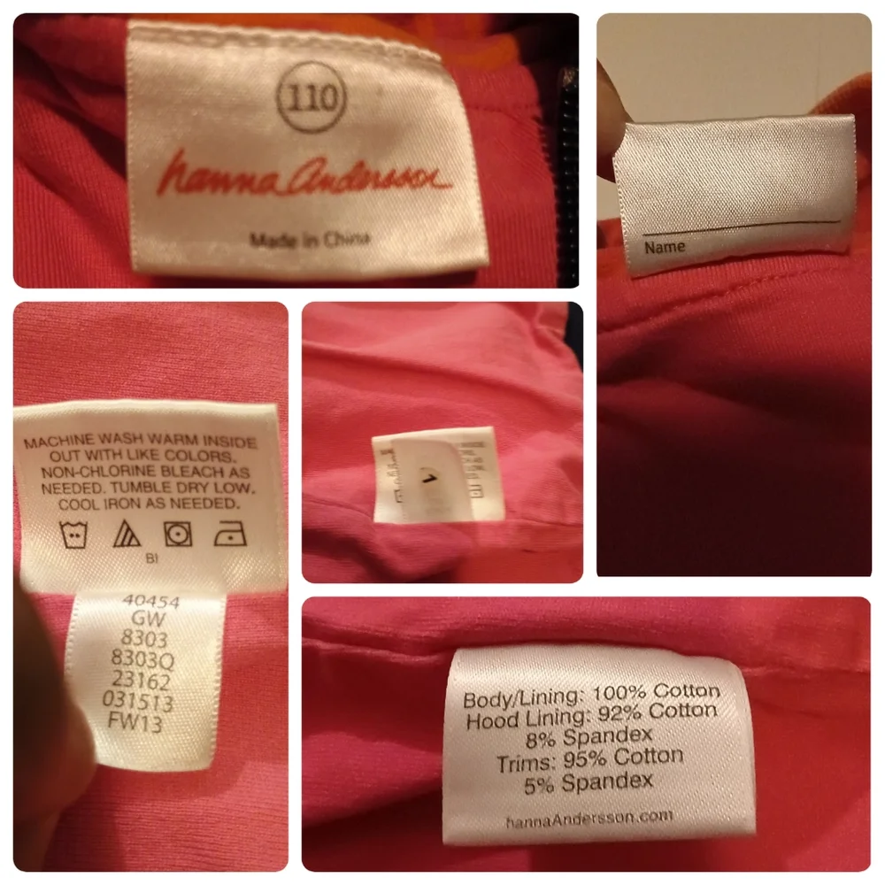 Hanna Andersson Multi Color Color Block Zip Up Hoodie Jacket Girl Kid Size 110 - Picture 5 of 14